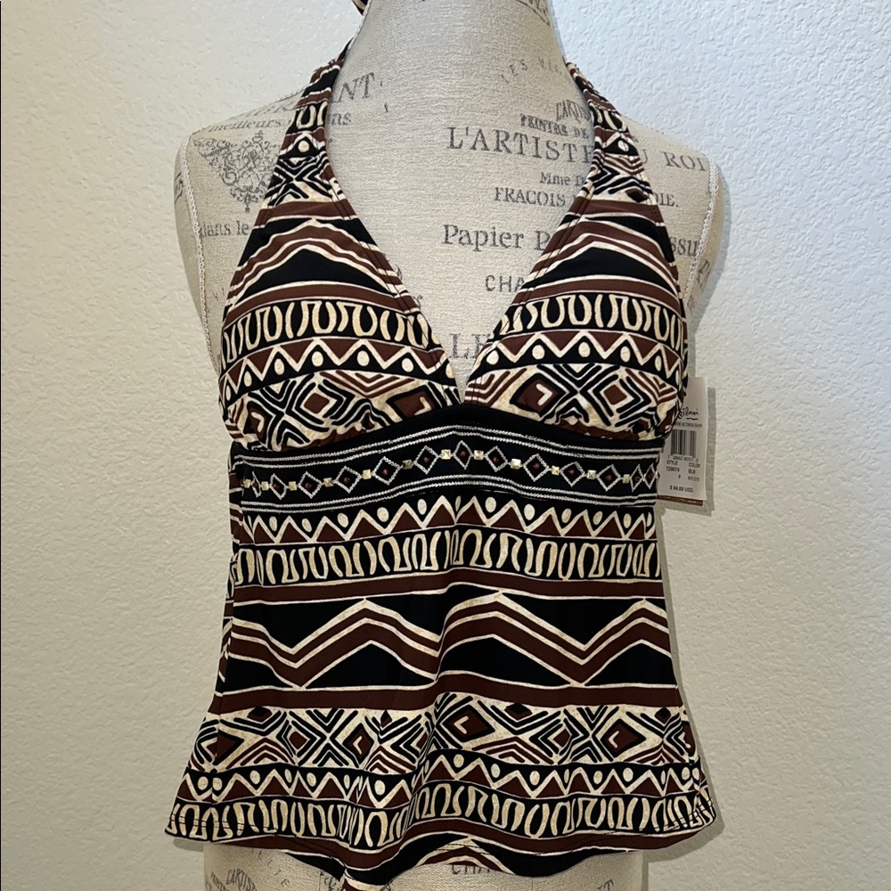 Brown Geometric Halter TRKNI top